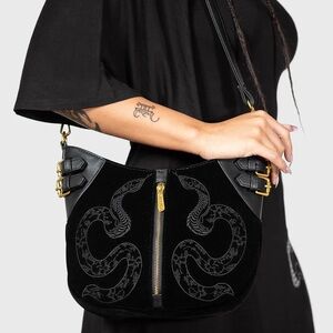 Killstar Black Shoulder Bag with Embroidered Snakes